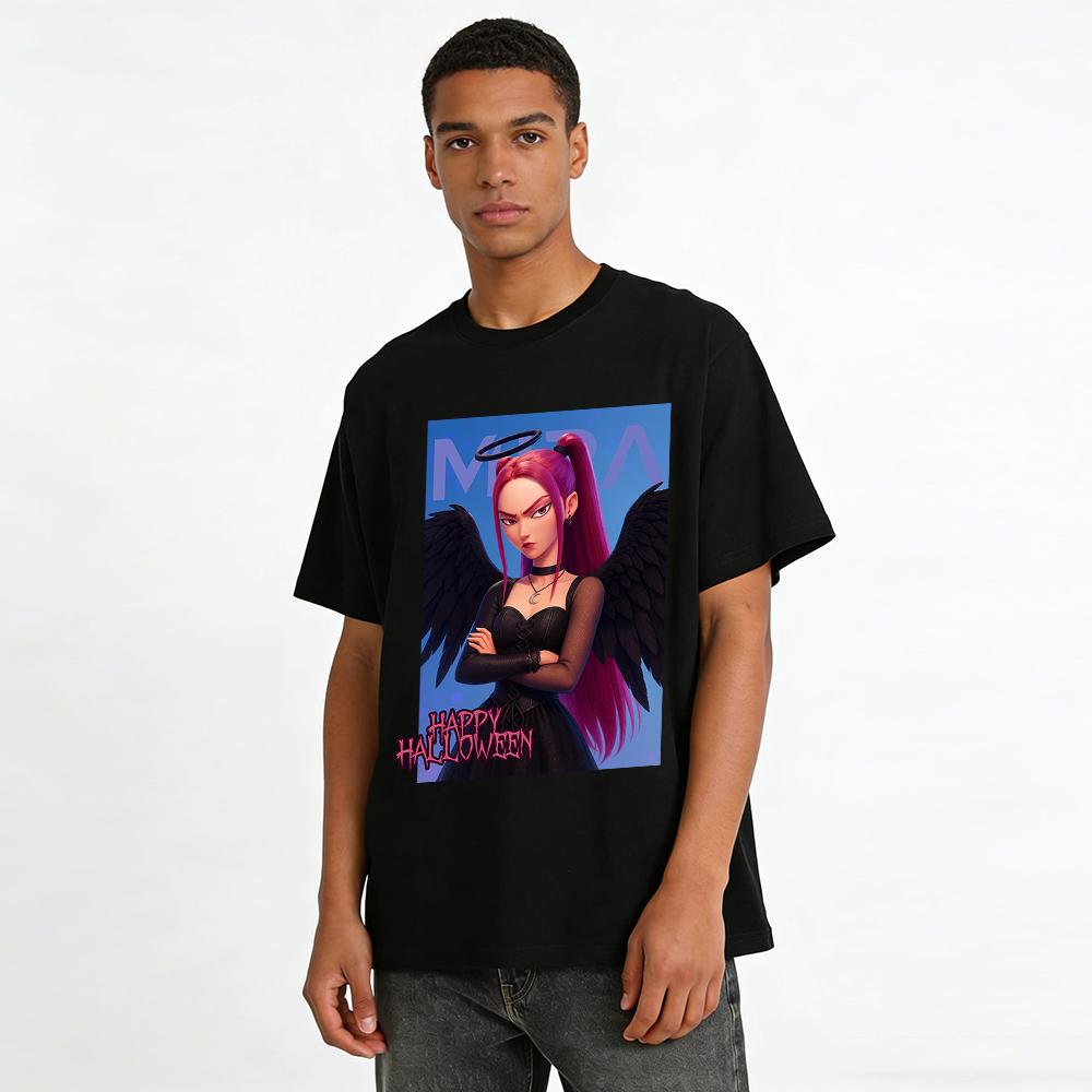 Halloween Dark Cool Fallen Angel Print Top Gothic Y2K Style Slim Fit Long Sleeve T-Shirt Pure Cotton T-shirt