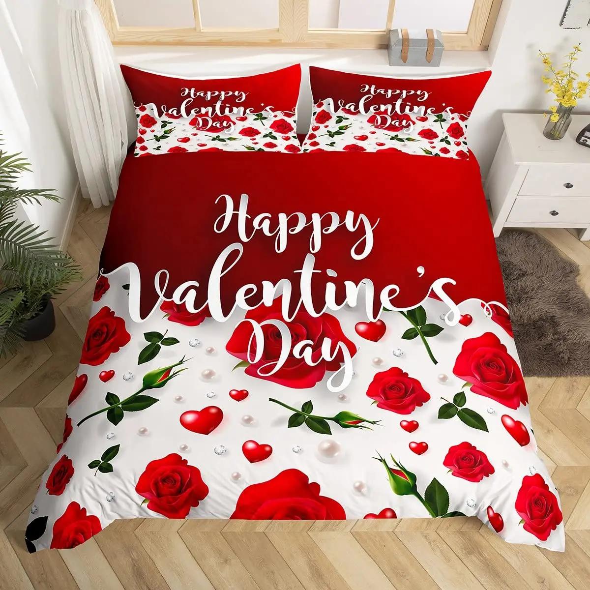 

Пододеяльник ко Дню святого Валентина с декором в виде розового сердца и воздушного шара, комплект постельного белья из 3 предметов, романтические подарки для пар, деревенский фермерский пододеяльник 200x229cm 79x90in