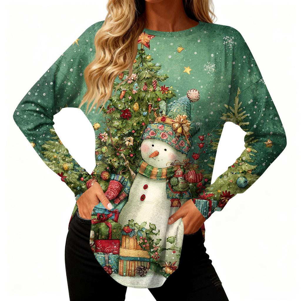 חולצות טי לנשים סתיו קז'ואל שרוול ארוך חולצות סווטשירט הדפס גרפי וינטג' טופ פולאובר יום האהבה