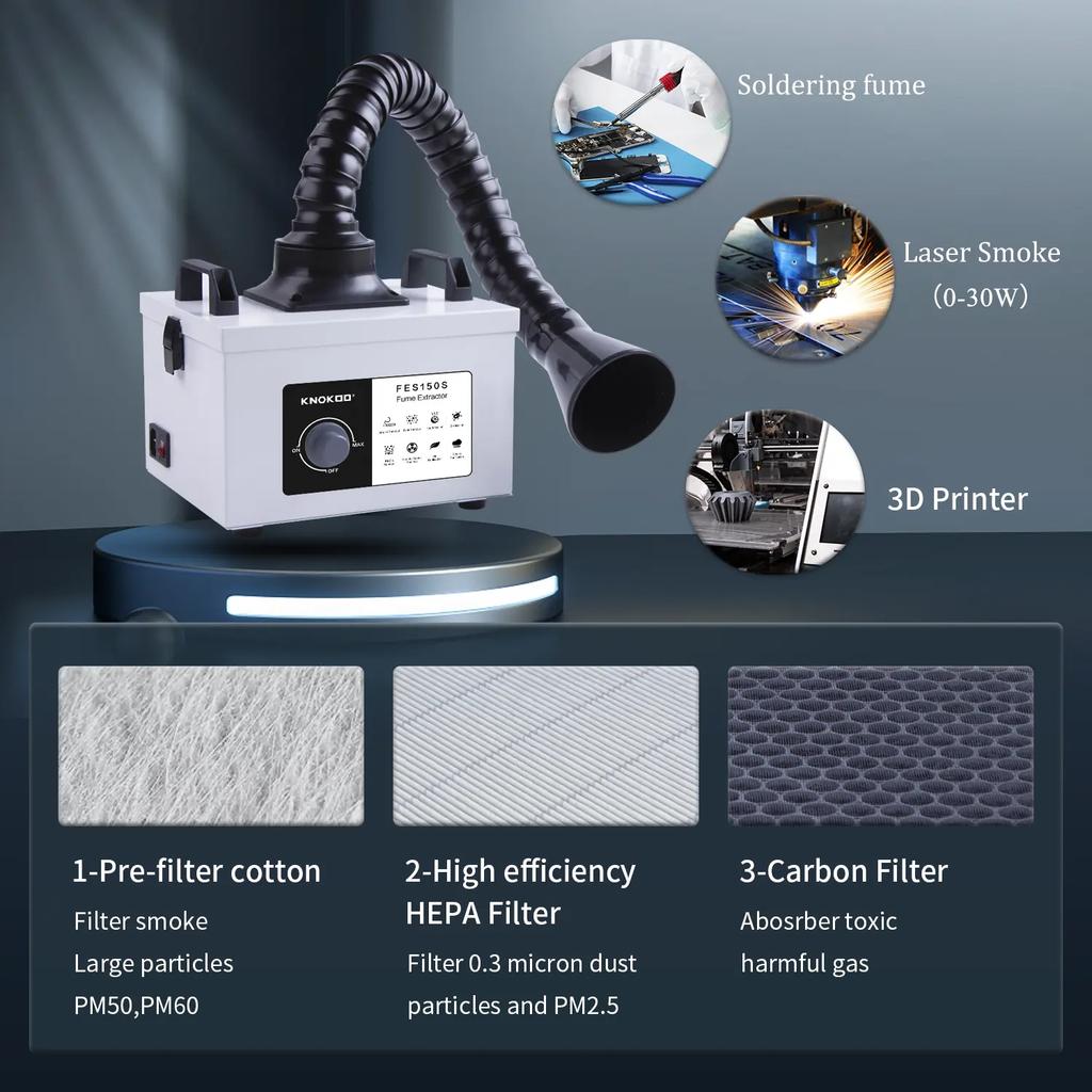 KNOKOO FES150S Solder Fume Extractor High Efficiency 99.97% Purifier for Welding , Laser & 3D Printer