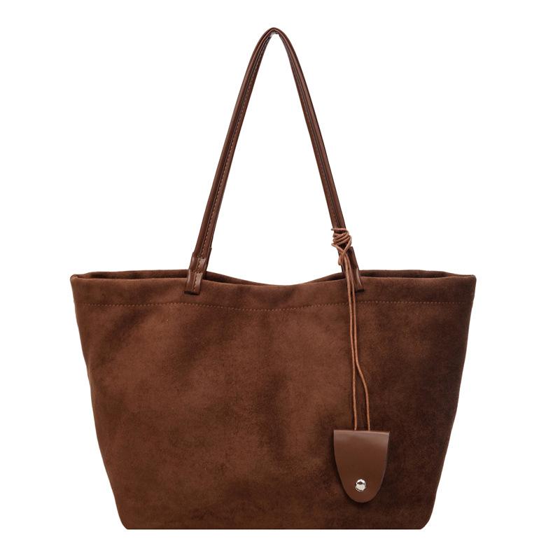 Large Capacity Casual Dark Suede Tote - Versatile Autumn/Winter Commute Shoulder Bag