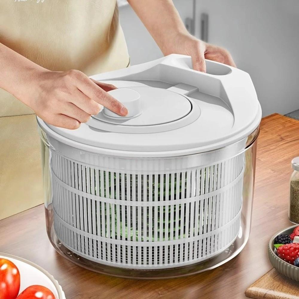 White Manual Vegetable Dehydrator Multifunctional Kitchen Gadgets Salad Spinner Dryer Fruit Lettuce Drain Basket Household Use