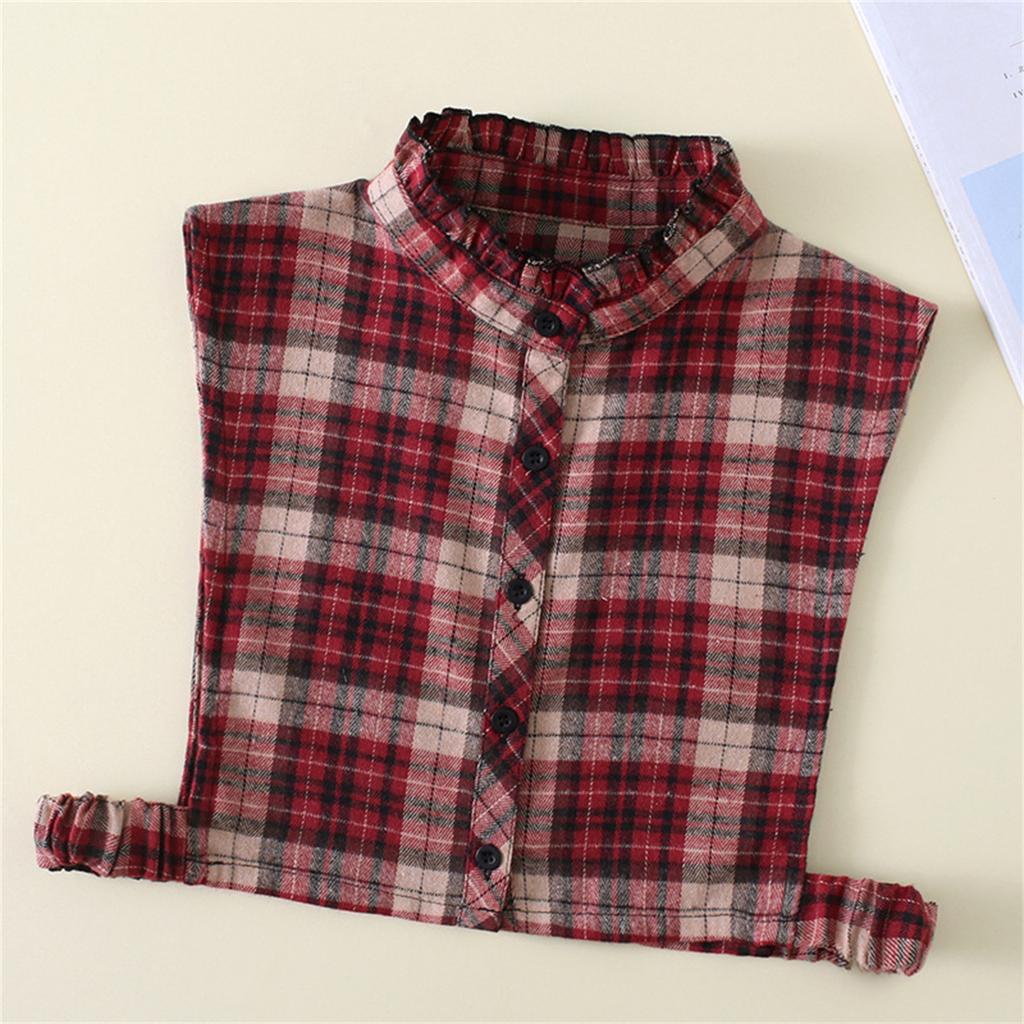 Checked False Collar for Lady Winter Detachable Lapel Faux Collar Half Blouse Collar Fashion Shirt Sweater Accessories