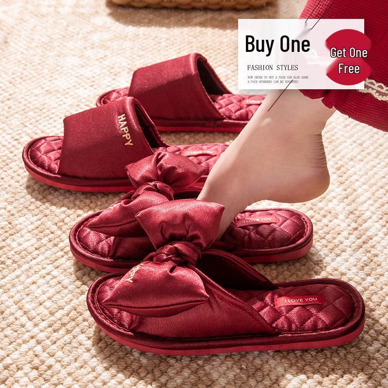 Luxurious Red Wedding Slippers: Festive Indoor Dowry Summer Shoes for Couples