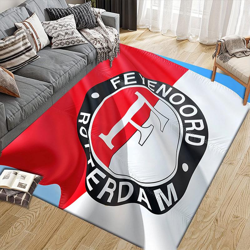 Feyenoord Flannel Printed Carpet, Home Sofa Decoration for Living Room & Bedroom, Non‑Slip Play Flannel Floor Mat for Game Room