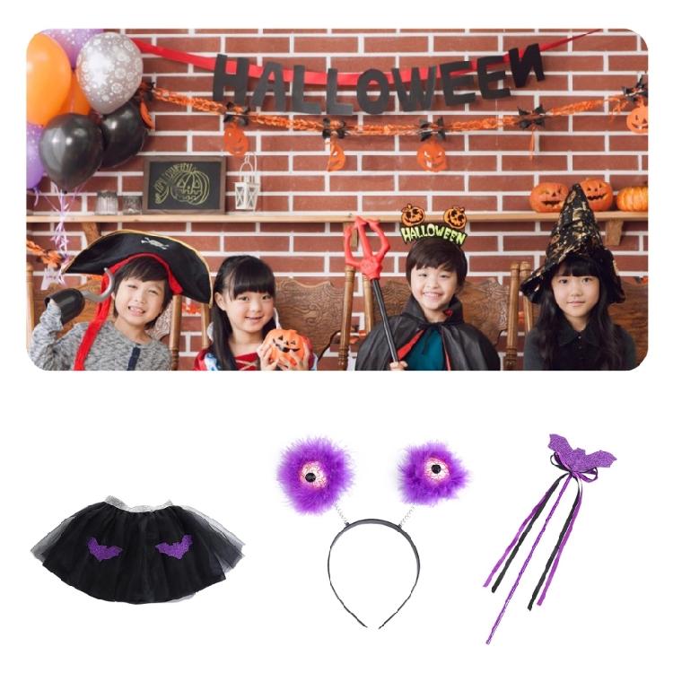 Scary Eyeball Headwear Wand Bat Skirt Halloween Costumes Set Scary Eyeball Headband for Carnival Theme Party