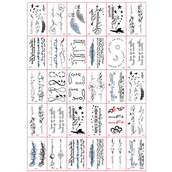 30 Pcs Tattoo Stickers Self-adhesive Great Stickiness Rich Patterns Waterproof Disposable Unisex Temporary Tattoo Arm Legs Shoulder Back Body