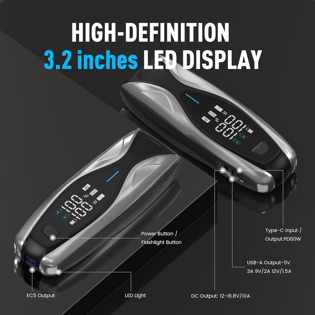 X7 3000A Car Jump Starter + 18W USB-C Charger, 12V Battery Booster for 12L Gas & 10L Diesel Engines