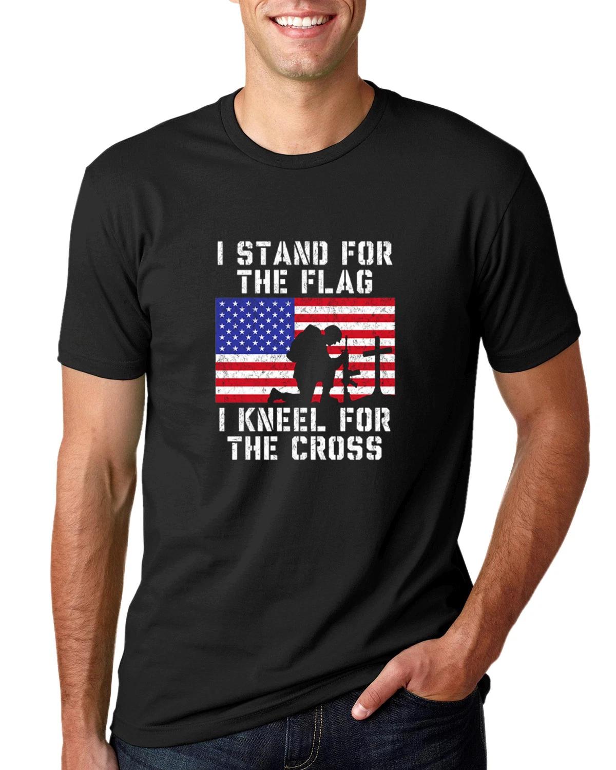 I Stand For The Flag I Kneel For The Cross Men American Pride T Shirt USA T 2XL