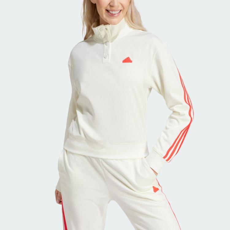 Adidas Half-Zip Sports Casual Long Sleeve Sweatshirt Women Sweatshirt Han-Jade-White IT4826