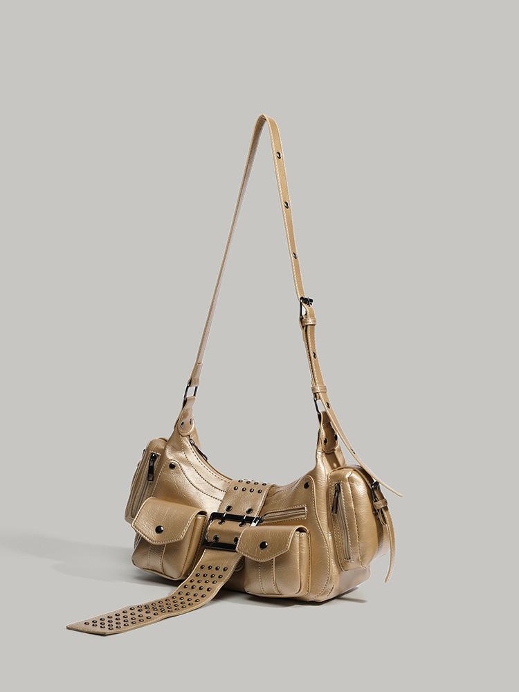 

Niche sweet and cool hot girl motorcycle bag 2025 new fashion and versatile commuter shoulder crossbody bag fashionable handbag золотой