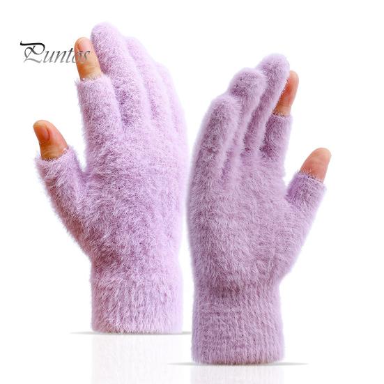 Winter Gloves Thermal Cold Resistance Plush Gloves Knitted Imitation Mink Fur Gloves with Half Finger Design for Autumn Winter Home Outdoor
