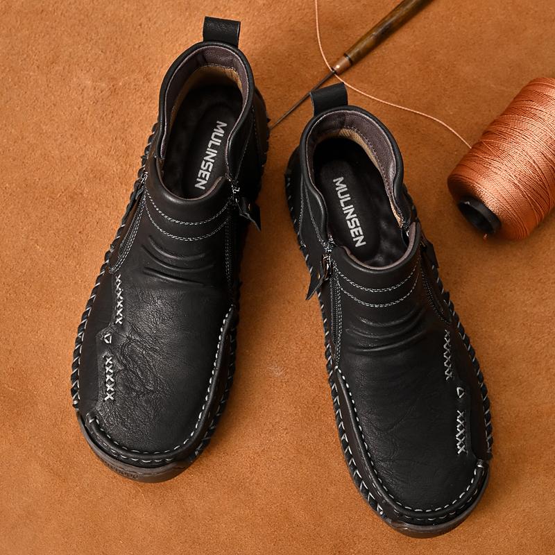 Men's Leather Boots Zipper High Top Casual Shoes
