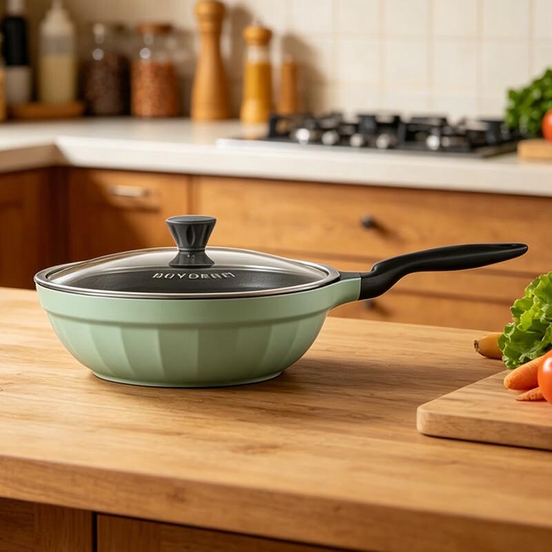 Buydeem 30cm Light Smoke Uncoated Frying Pan with Lid