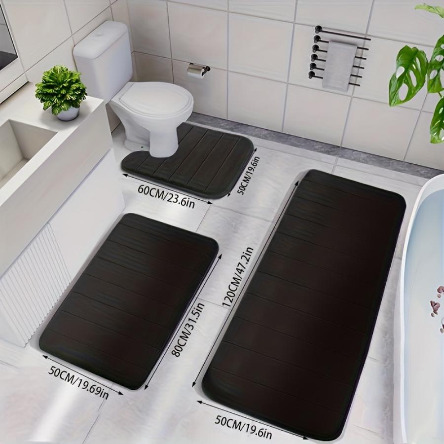 3 Pcs Bathroom Mat Set Non-slip Toilet Carpet Memory Foam Absorbent Bathroom Floor Mats Shower Rug Home Decor Waterproof Footpad
