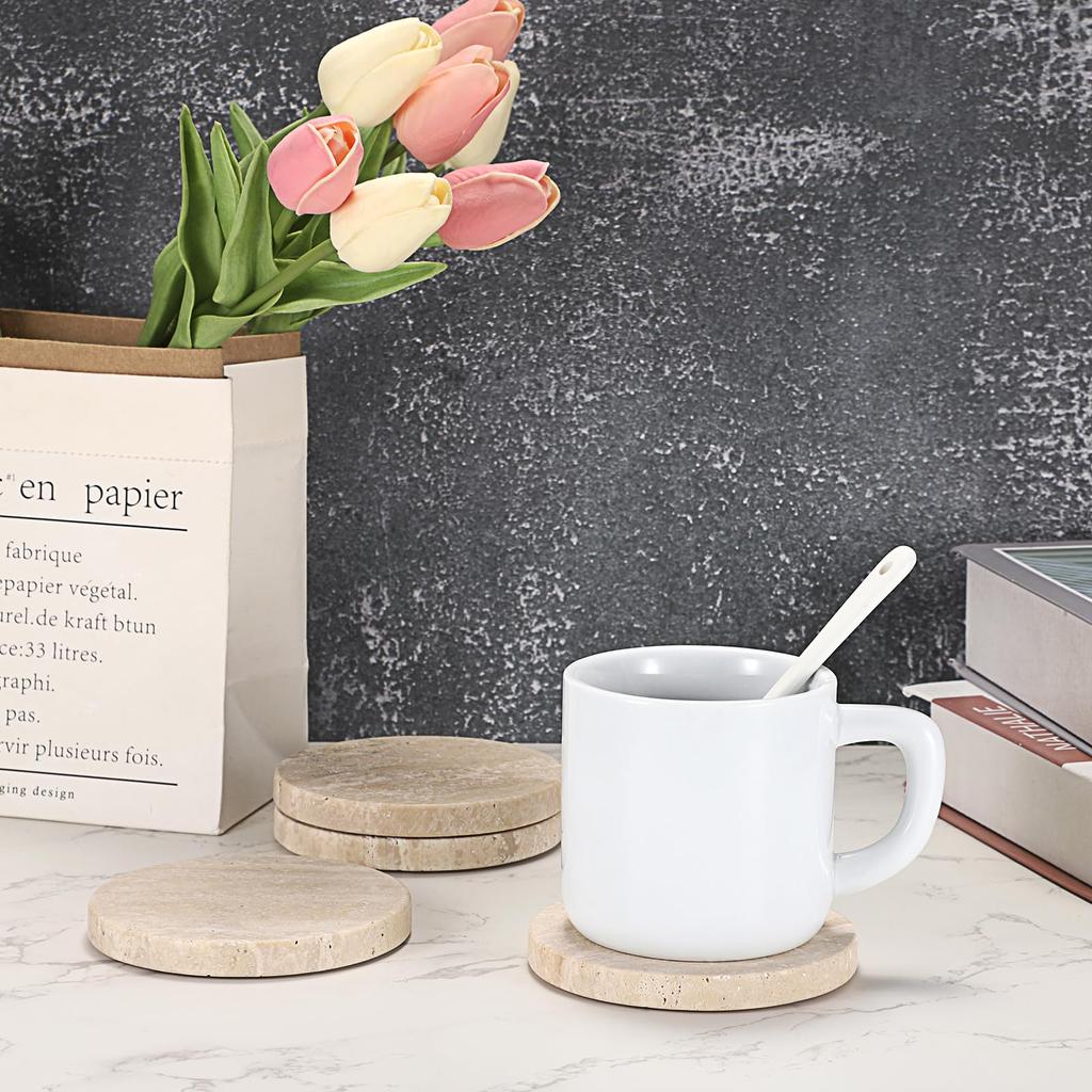 BSTKEY Marble Coasters, Round Coasters, Heat-Insulating Pads, Cup Stands, Non-Slip, Stylish, Set of 4, Yellow