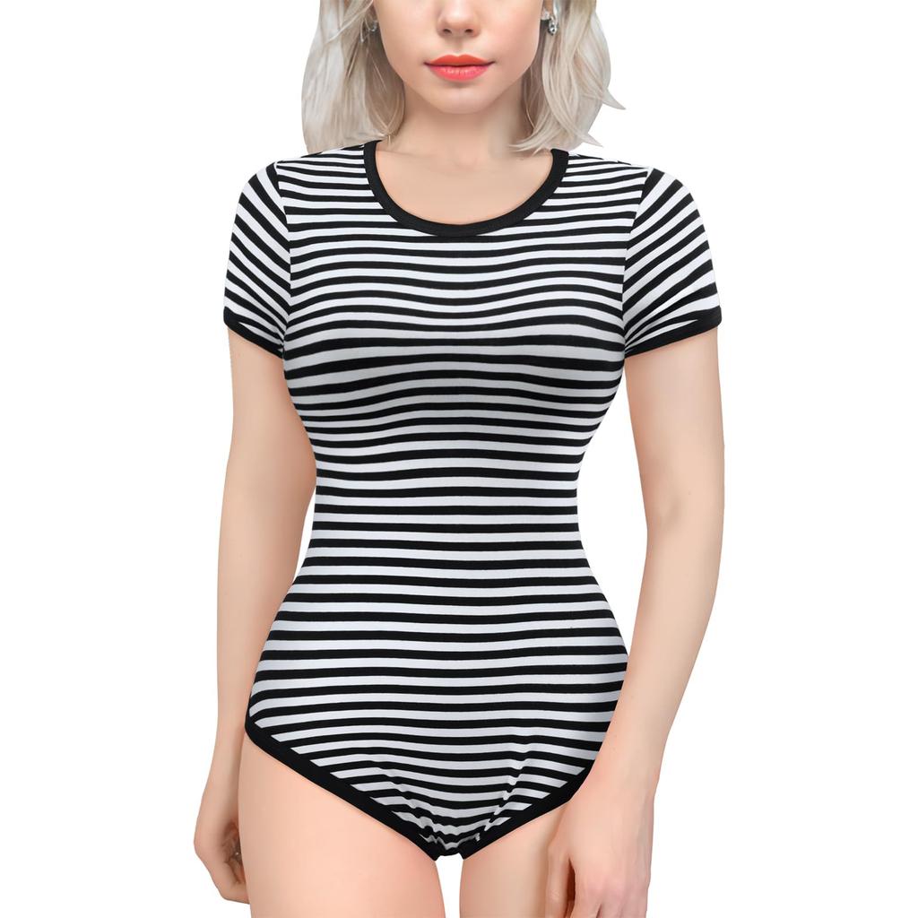 [LittleForBig] Erwachsenen-Romper [Klassischer Streifen] Baumwoll-Pyjama Schwarz XS