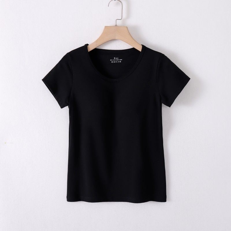 

Женская футболка с нагрудной подушечкой, красивое нижнее белье для спины, чашка, цельная внутренняя одежда, топы с коротким рукавом против засвечивания, нижнее белье для весны и лета Black M