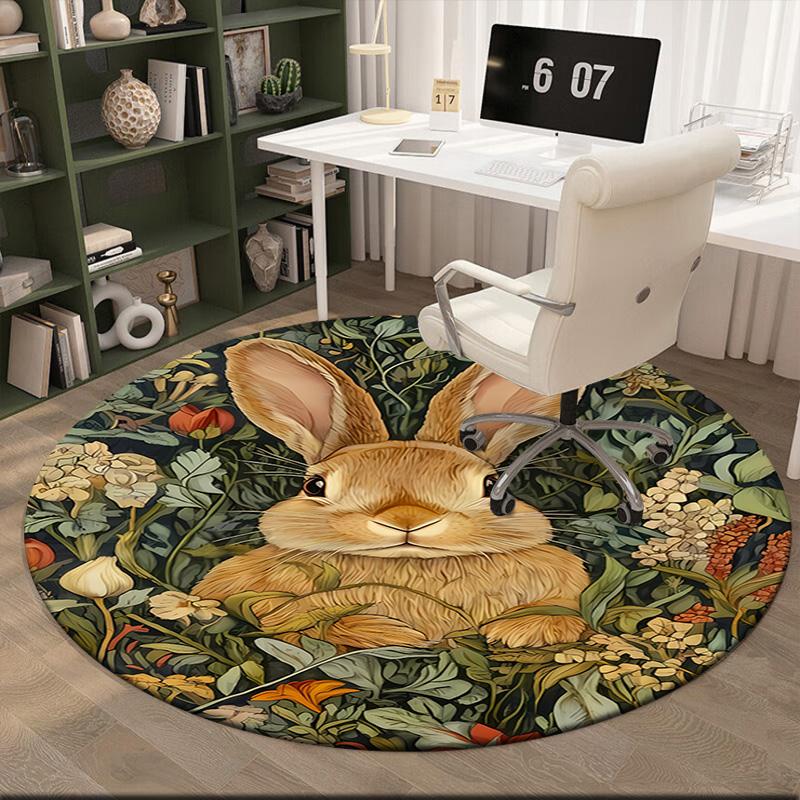 1pc Medieval William Morris Rabbit Design Round carpet Painted Printed circular carpet, home door mat, outdoor travel protection carpet