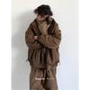 Unisex Retro Japanese Maillard Coffee Stripe Cotton Padded Winter Jacket