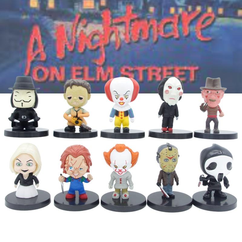Set Of 10 Horror Movie Character Pvc Figures Chucky, Joker, The Crow And More!