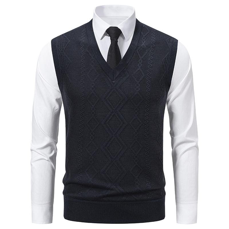 

Autumn And Winter Men S Sleeveless V-Neck Pullover Sweater Vest Men S Inner Slim-Fit Knitted Sweater Vest L тёмно-синий