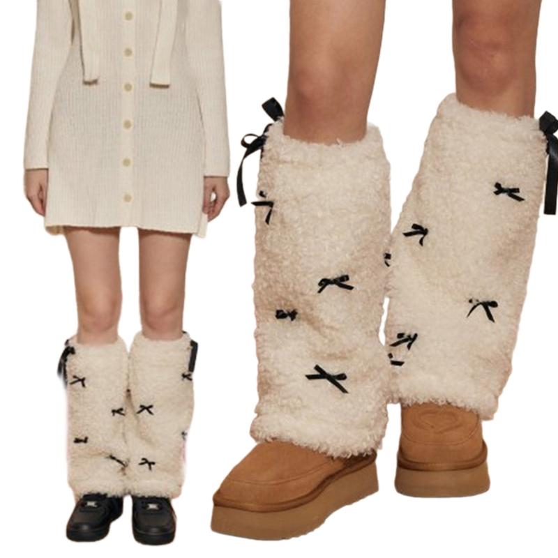 Schleife Pelz Beinstulpen Winter Pelzig Lange Stiefelmanschetten Flauschige Schuhabdeckungen Partykostüm für Feiertag Festival Aufführungen Spiel