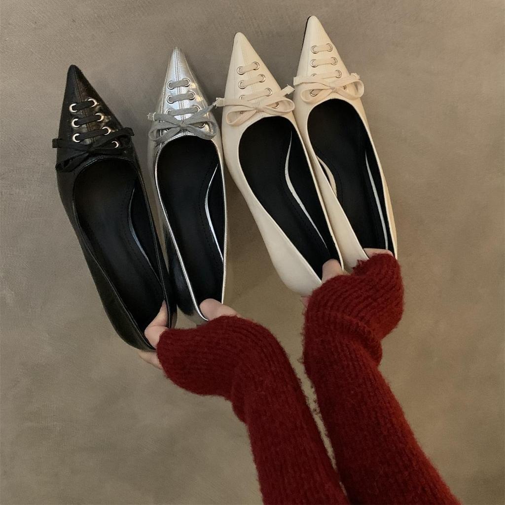 Spice girl style strap bow design pointed high heels spring new thin heels shallow mouth sexy single shoes women's shoes