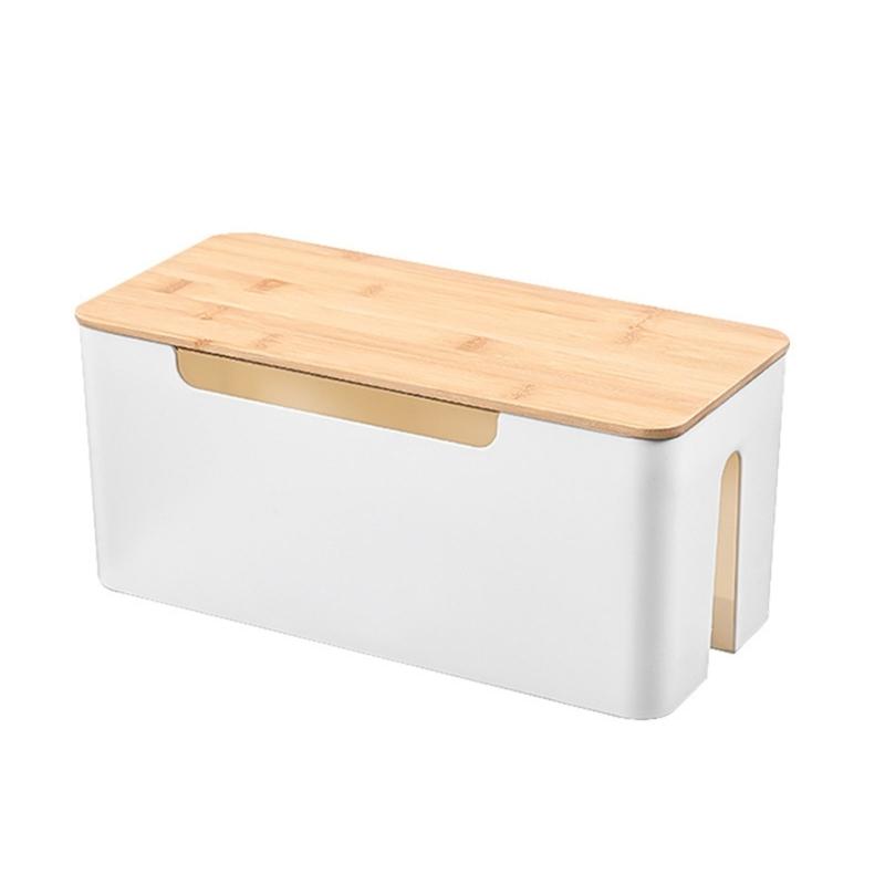 Practical Cable Box With Wood Top Wall Mounted Cable Management Container with Wood Lids for Safe Wire Keeping