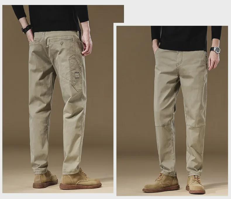 Men's Khaki Stretch Casual Pants - 2024 Spring/Autumn High-End Cotton Loose-Fit Overalls.