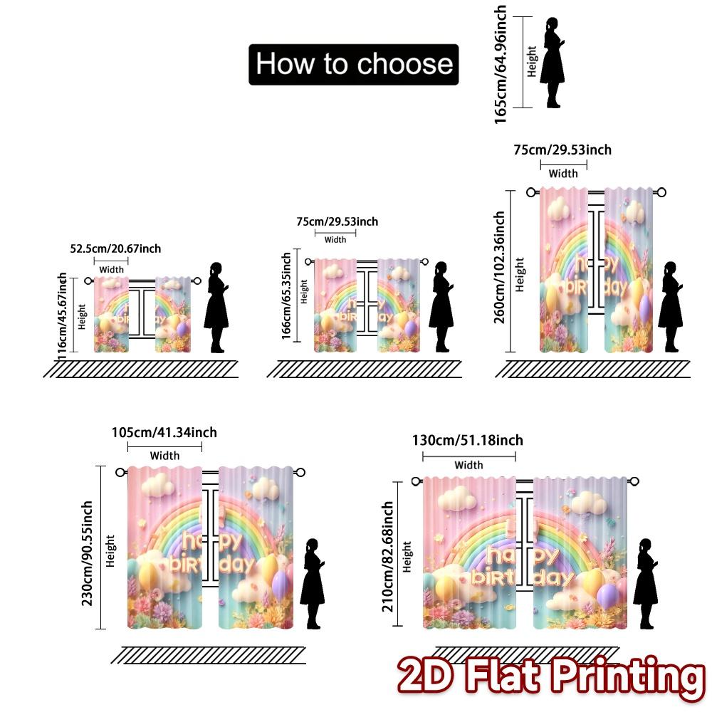 Set Of 2 Flat Printing Curtains Without Rod Rainbow Celebration Popular Curtain Fabric Semi Room Decor With Light Filtering Polyester