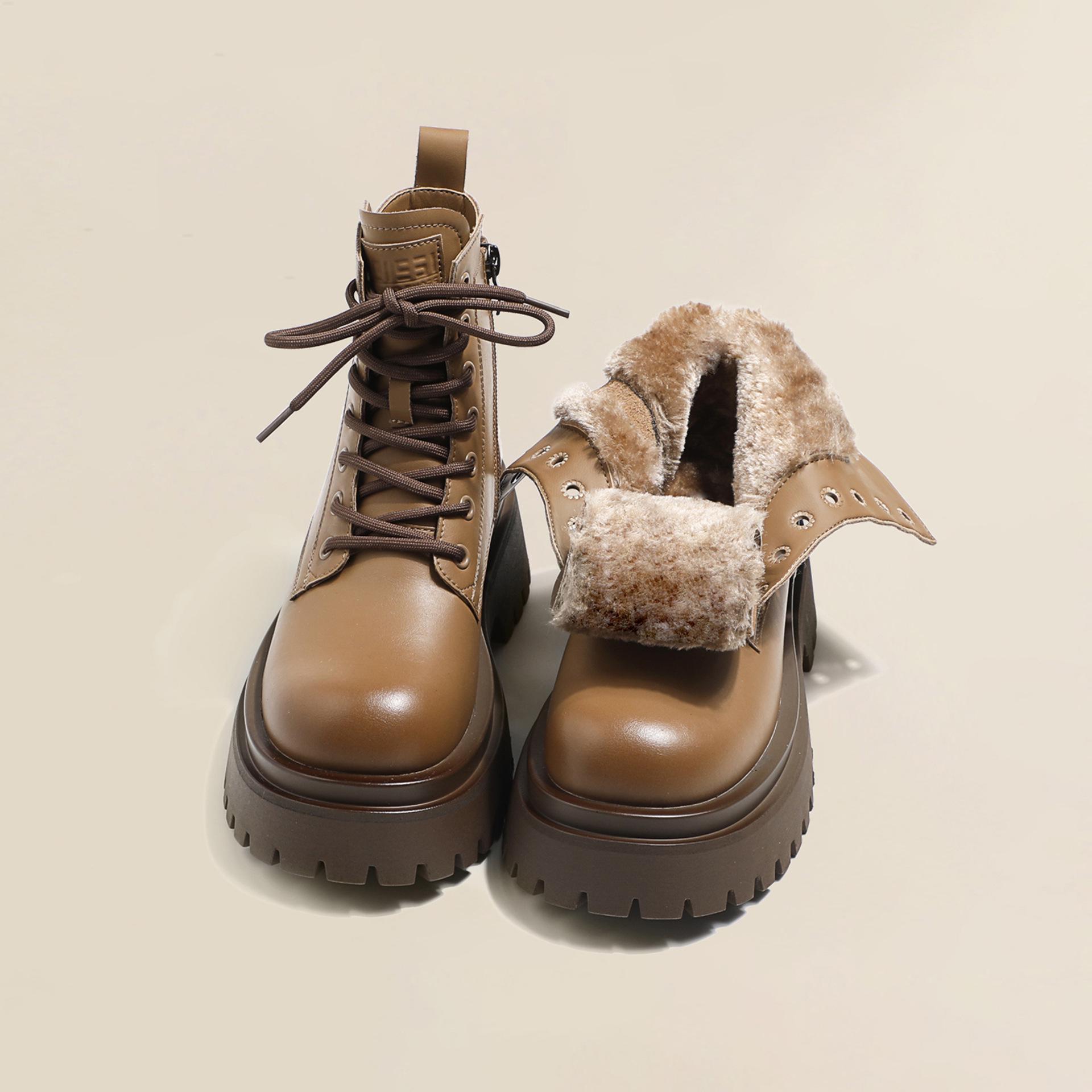 

Women s Genuine Leather Martin Boots - 2025 New British Style, 6CM Thick Sole, Height Increasing, Autumn/Winter Short Snow Boots Size 38