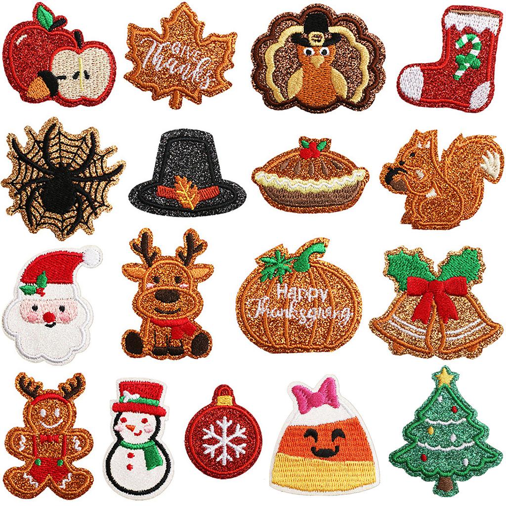 Christmas Iron-on Embroidered Patches Sew Applique Embroidered Patches for Jeans Clothing Festival DIY Christmas Gifts