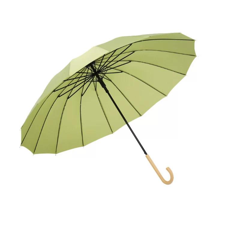 16-Rib Umbrella with Japanese-Style Fresh Design, Leather Handle, Curved Hook, Straight Pole, Large Double-Person Umbrella for Sun and Rain, Gift or