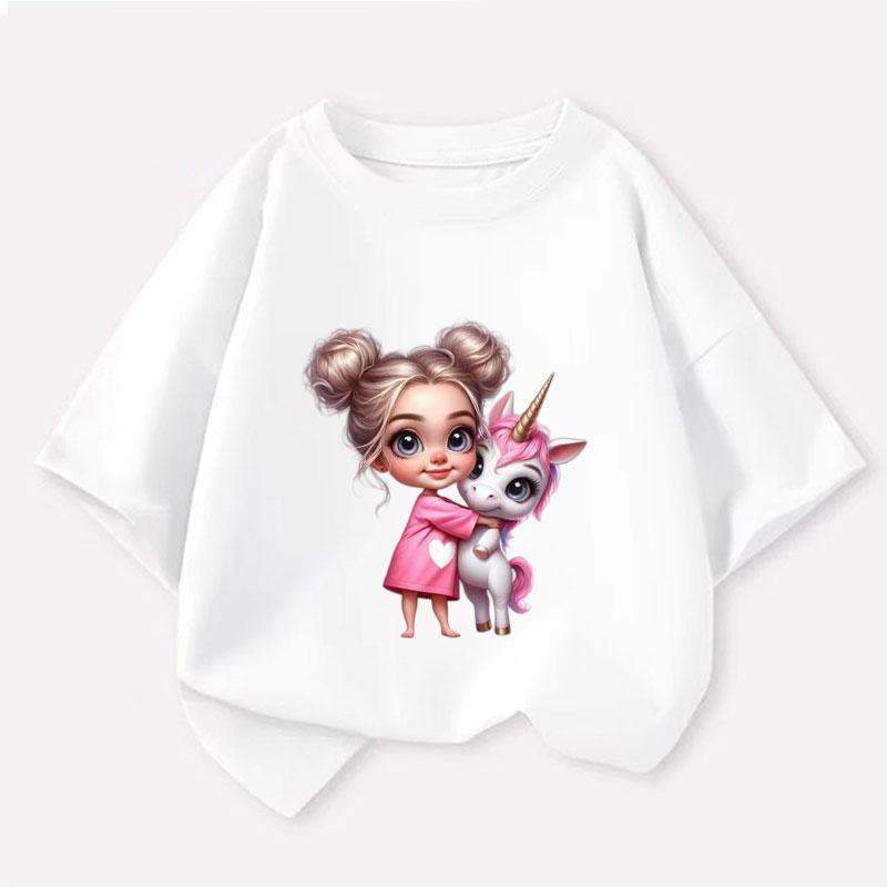 

Unicorn Girl Graphic Print Baby Girls T-shirt Cotton Pink Tops Tee 2025 New Summer Fashion Kids T Shirt Teen 6 8 10 12 Years 110