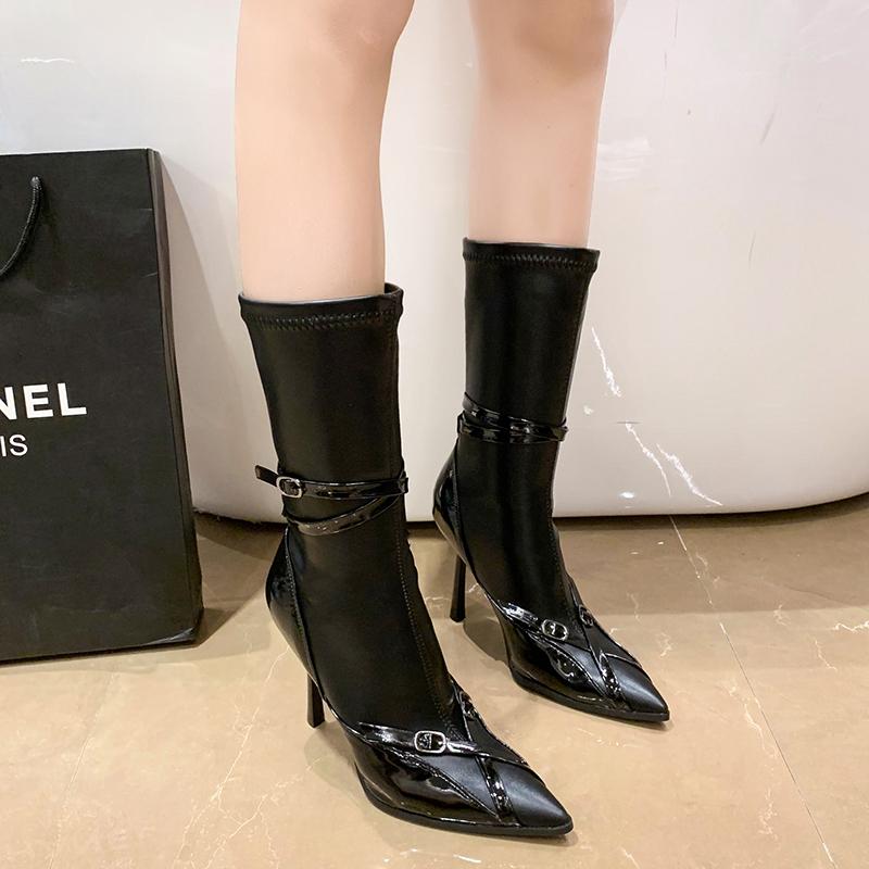 New Style Women High Heel Stretch Boots Pointed Toe Thin Heel Ankle Boots All Match Sexy Designer Female Modern Boots