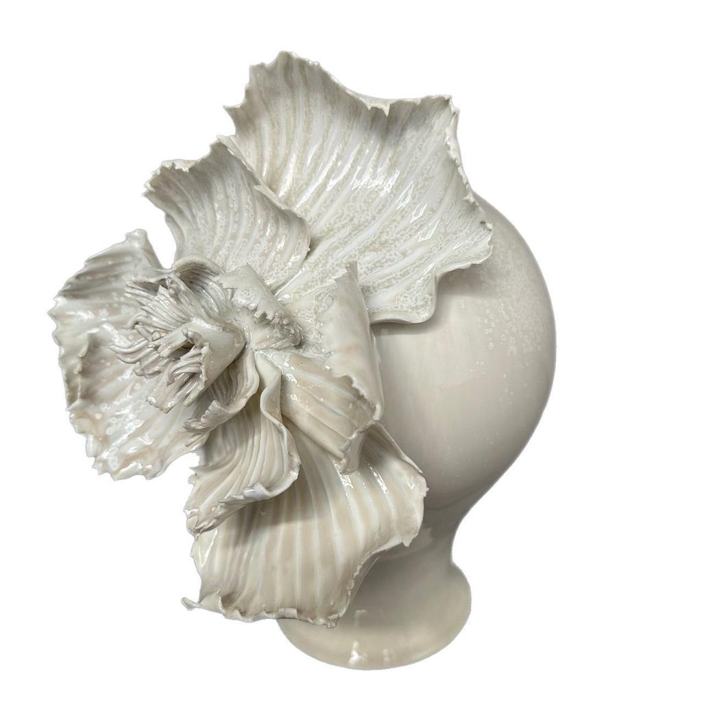 Keramikvas Vit Tredimensionella Blomblad Handgjorda Pioner Blomvas Keramiska Hantverk Heminredning