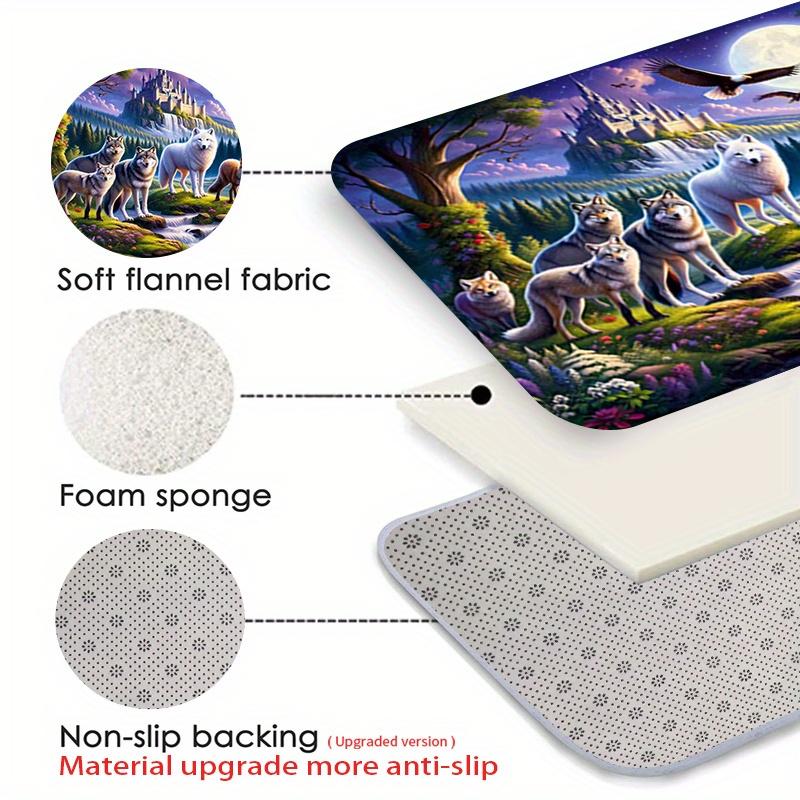 Forest Wolf Flannel Door Mat Carpet, Non-Slip Comfort Floor Mat Machine Washable for Kitchen Living Room Bedroom Bathroom Decor