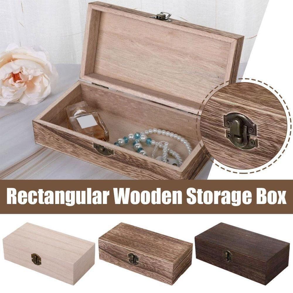 

Flip Lid Rectangular Wooden Box Vintage Craft Box New Pine Treasure Chest Storage A