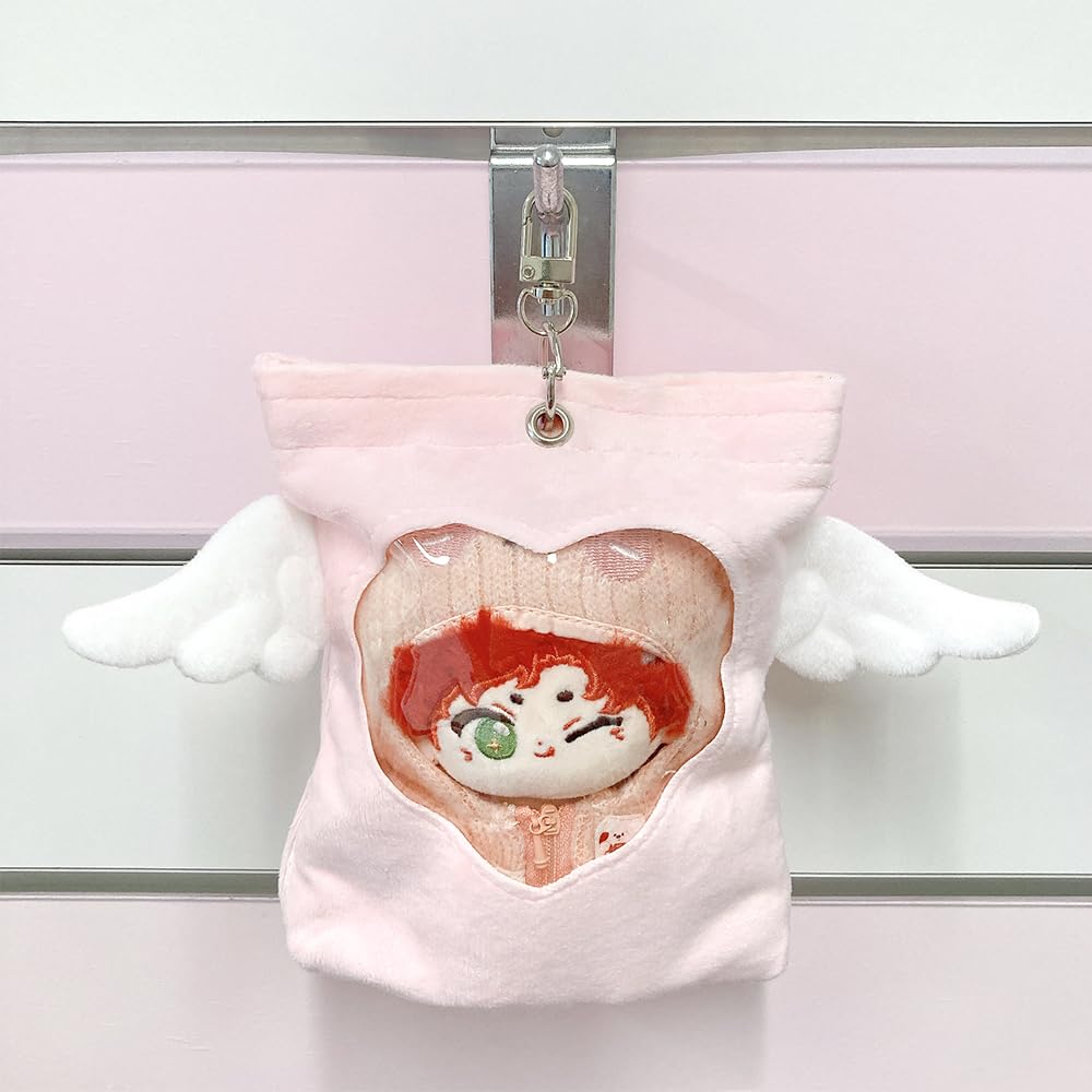 Winged Plush Pouch for 10cm Plush Heart Angel Bag Pink Toys, Window, Wings, Transparent, Charm, [Used]