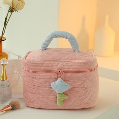 Large Capacity Storage Box Bag Travel Cosmetic Bag Portable Tulip Makeup Pouch Corduroy Zipper Toiletry Cases