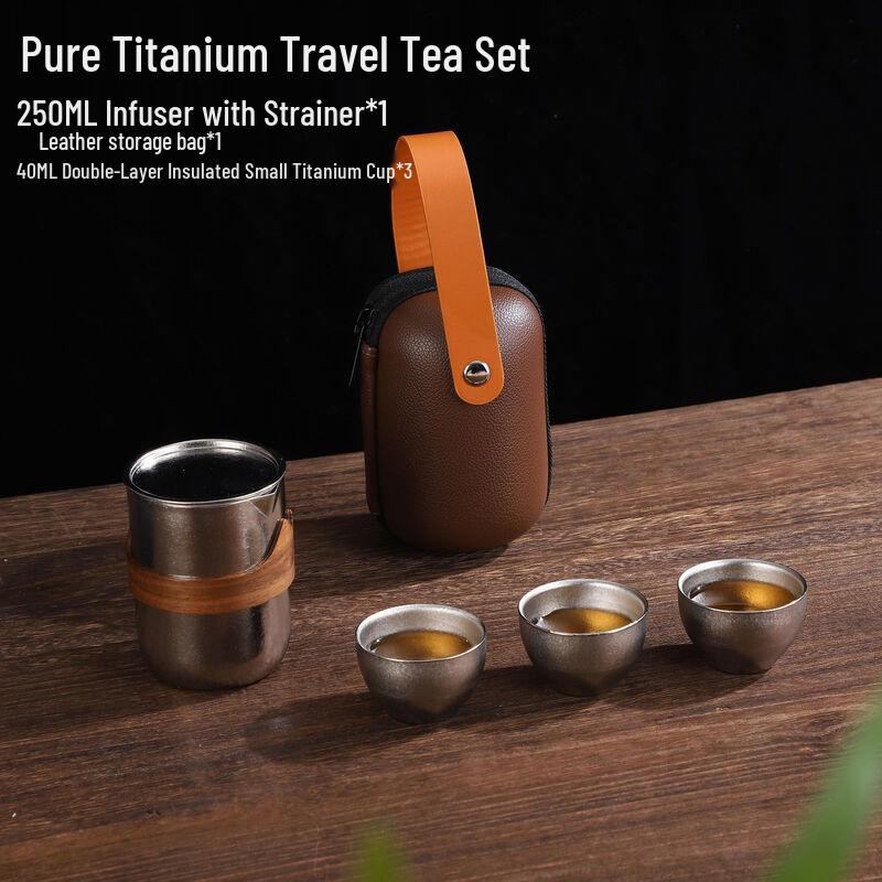 Pure Titanium Portable Gongfu Travel Tea Set (One Pot, Three Cups)
