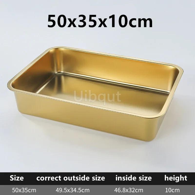 Gold Golden 304 Stainless Steel Plate Storage Tray Rectangular Square Oven Basin Baking Pot Dish Deep Bbq Cafeteria Soup Bowl