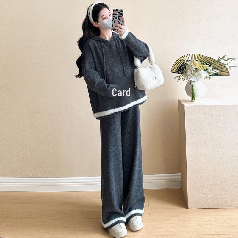 2025 Maternity Autumn/Winter Hooded Sweater & Wide-Leg Pants Set L