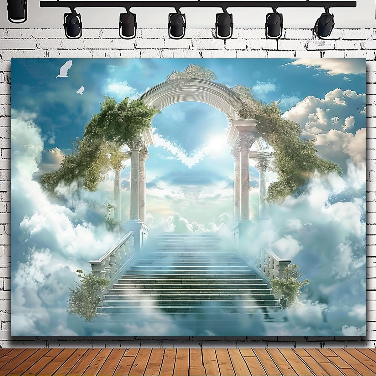 

VIKAMA Heavens Gate Ladder Photography Background Baptism Banner Easter Church Studio Props Heaven Background Decoration 74x94cm(29x37in)