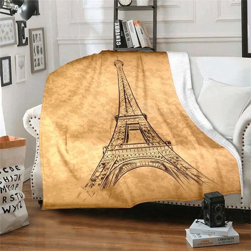 Eiffel Tower Retro Style Flannel Plush Throw Blanket Creative Soft Warm Lightweight Home Sofa Bed Decor Office Travel Gifts
