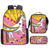 Unicorn Backpack for Kids School Bag Set 3-Piece with Pencil Case Shoulder Bag, Cartoon Anime Backpack for Boys Girls Students