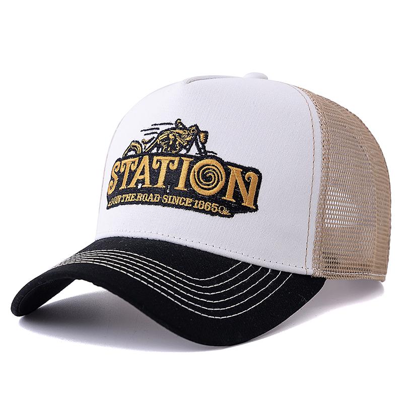 Unisex Mesh Trucker Klobouk Letní prodyšná čepice Vyšívací vzor dopisů Streetwear Baseballová čepice