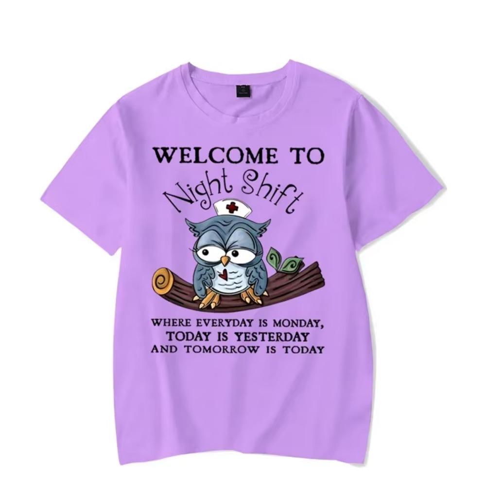 Men's T-shirt Welcome To Night Shift Kawaii T Shirt Men Women Tshirt Funny Owl Graphic Shirts Harajuku Shirts Anime Tee Clothes