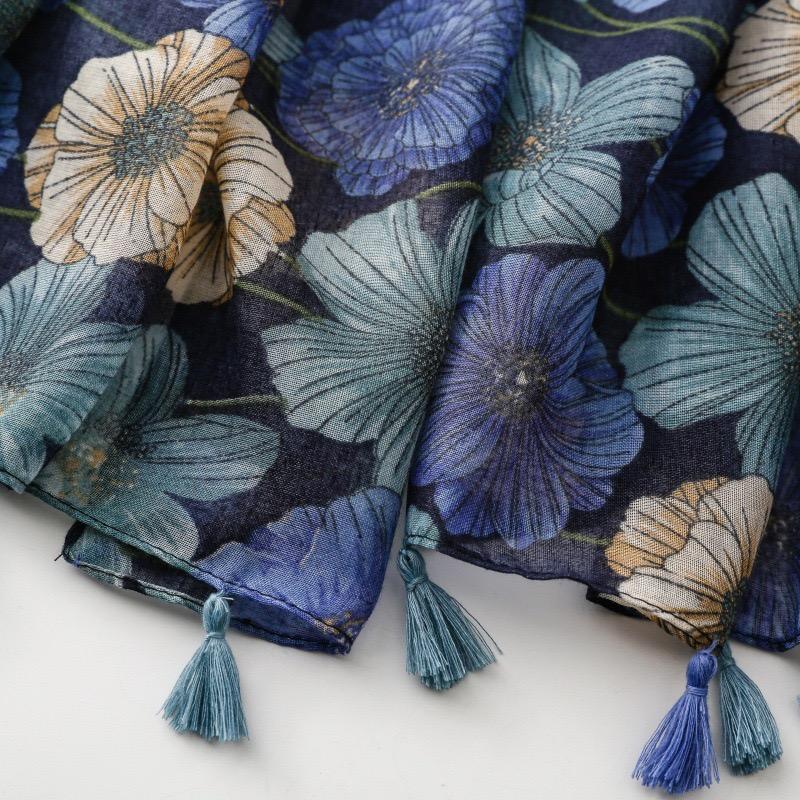 Spring Fashion Retro Poppy Floral Tassel Viscose Shawls Scarf Women High Quality Soft Hijab And Wrap Muslim Sjaal 180*90Cm